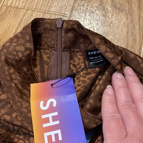 SHEIN Women’s Brown Ruched  Sleeveless Midi Dress (Size Large) NWT - Picture 11 of 12